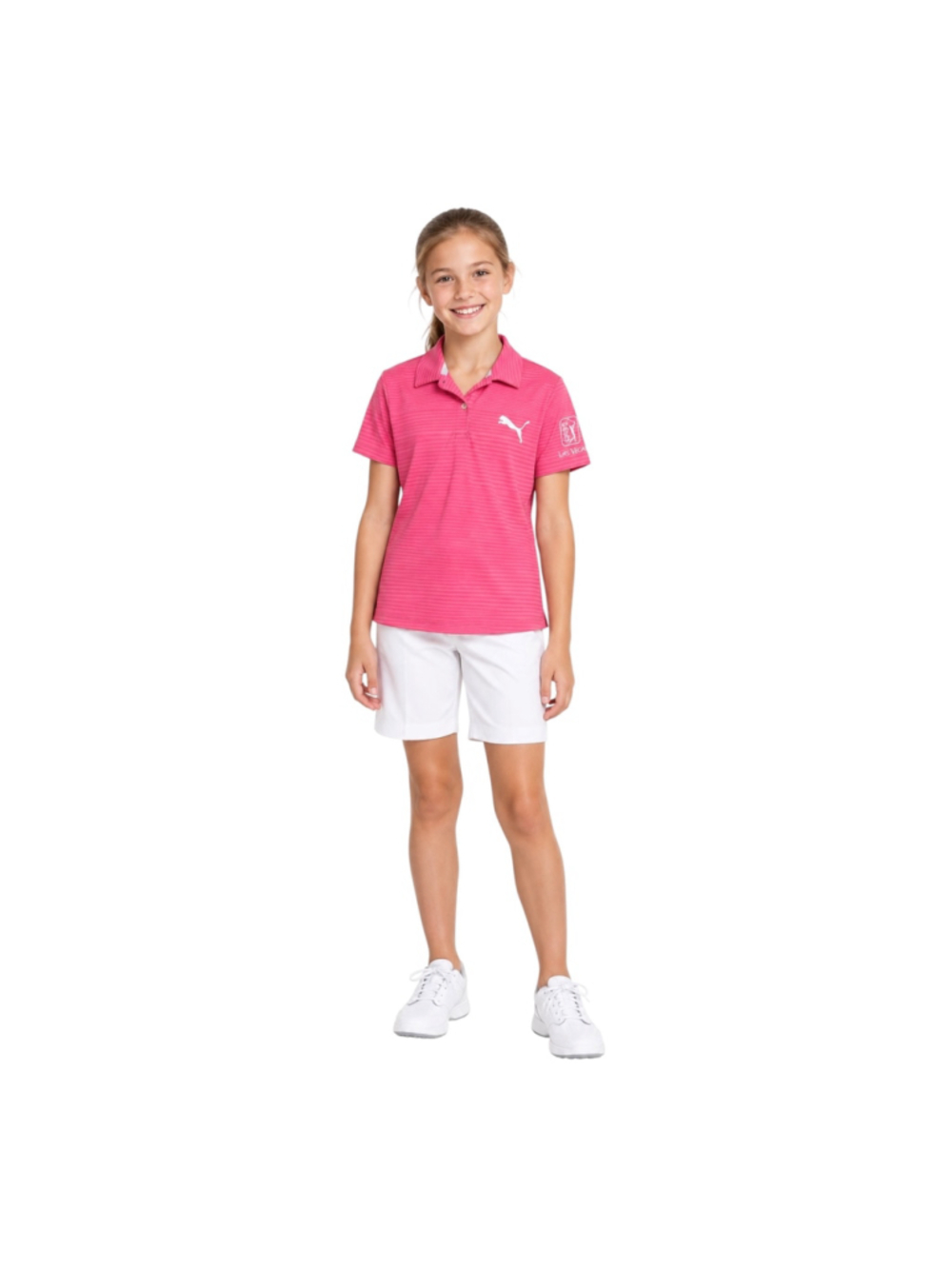 Puma TPC Las Vegas Pink Striped Golf Polo Youth Large